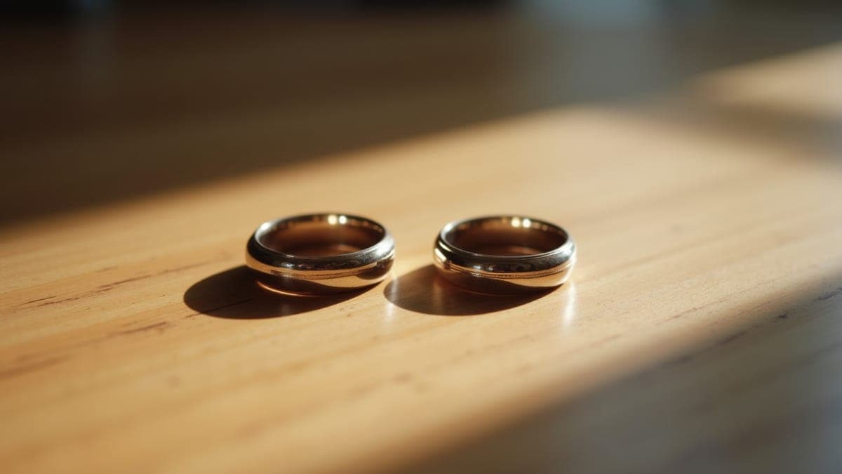 Two wedding rings lying apart on a table
