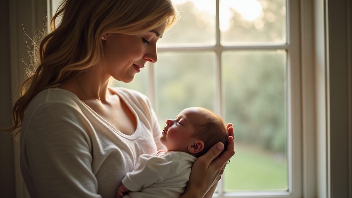 New mother holding her sleeping baby