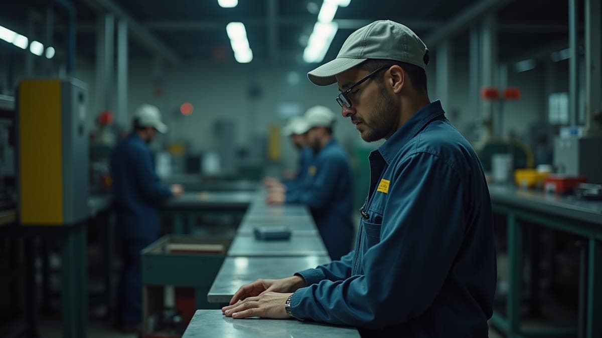 Factory worker on a late shift