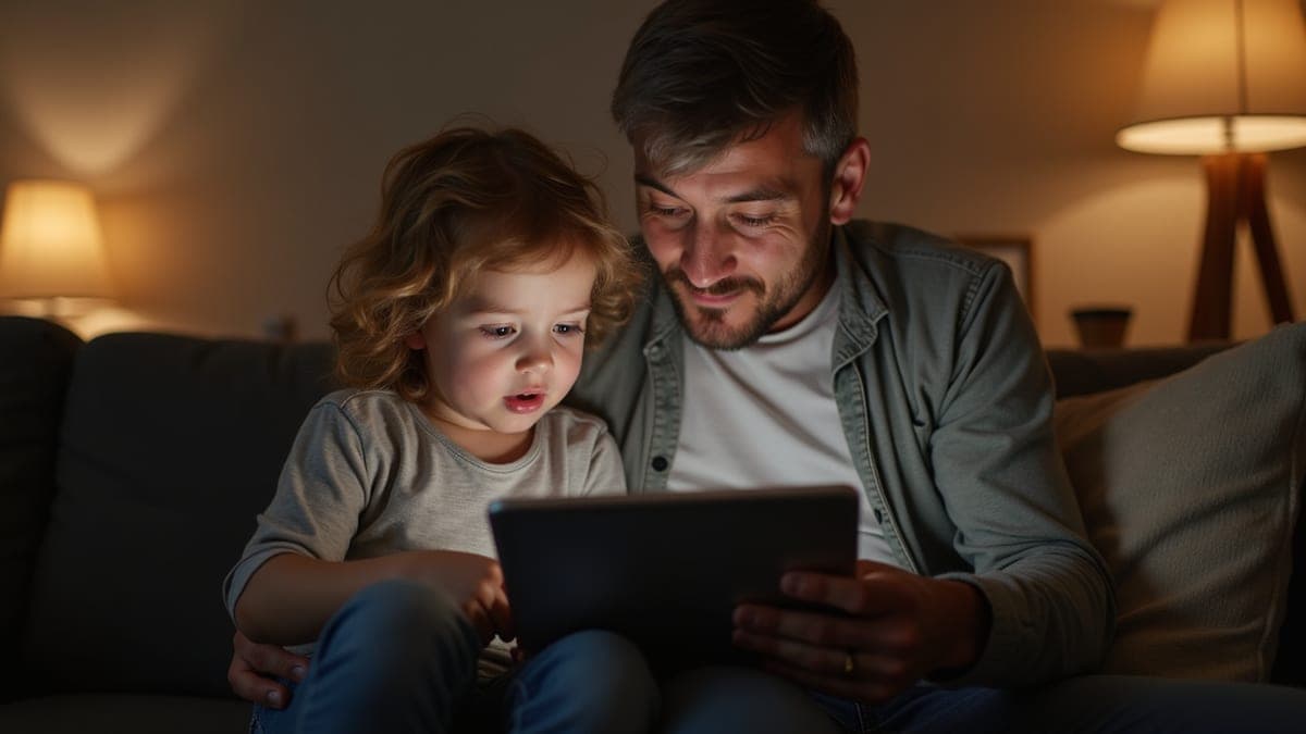Parent and child looking at a tablet together