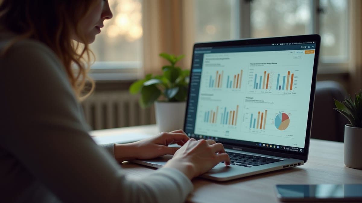 Woman using software on a laptop to keep digital records