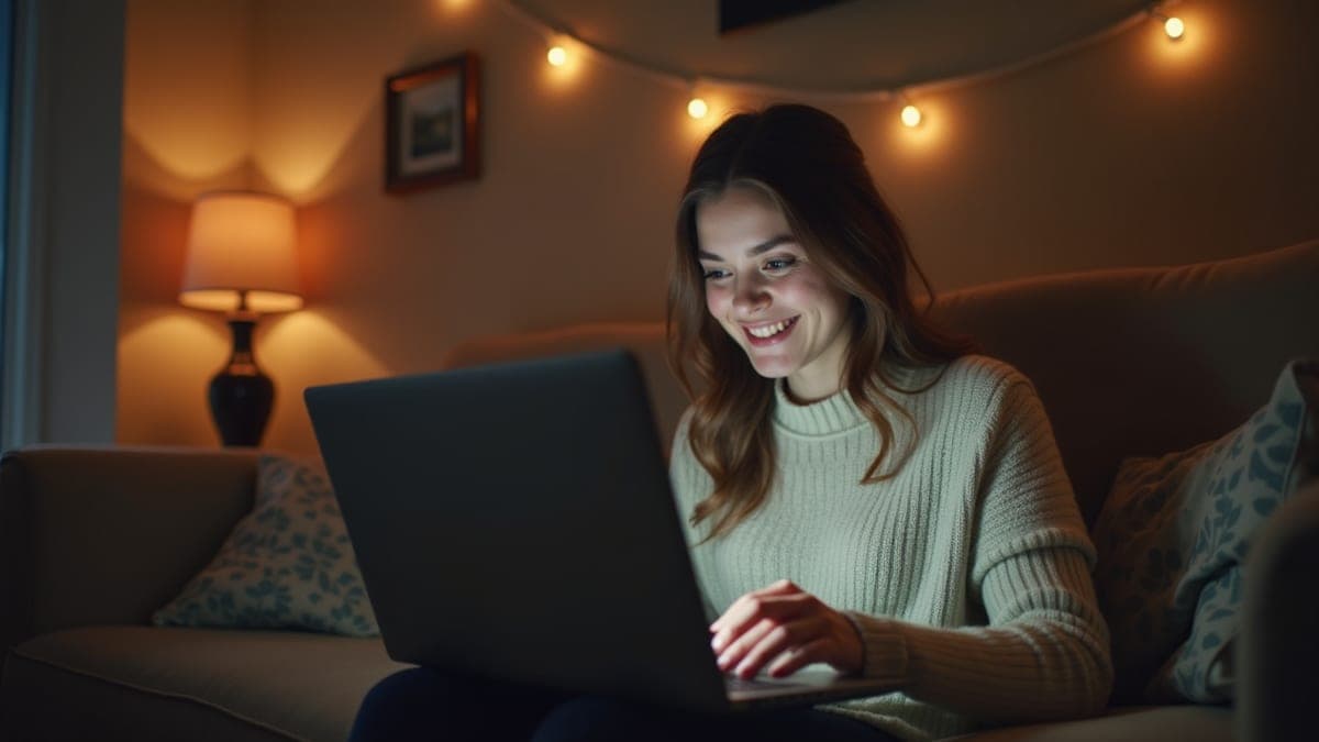 Woman video-calling family overseas