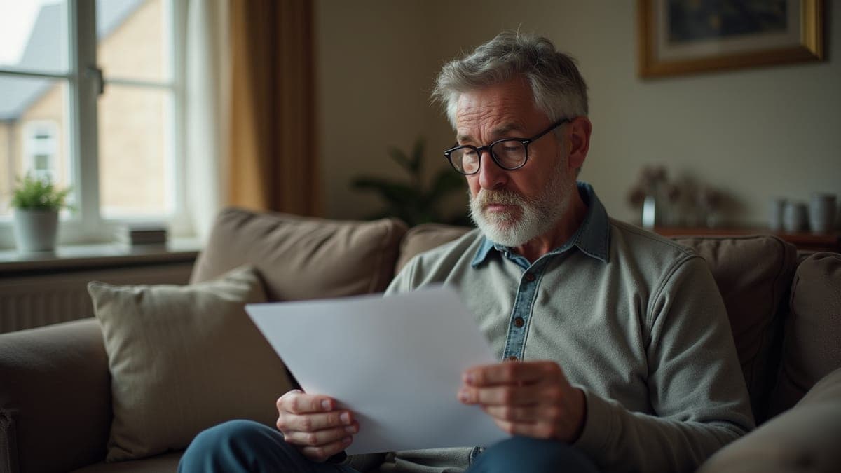Man reading a letter on his sofa
