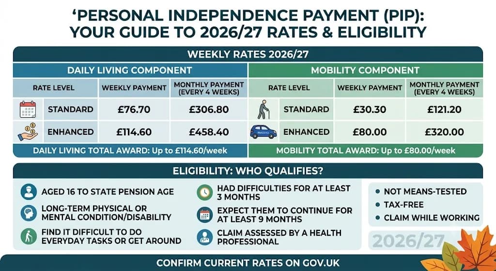 PIP Rates and Eligibility 2026/27: Who Qualifies and How Much