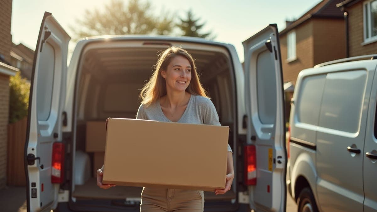 Couple moving boxes out of their home