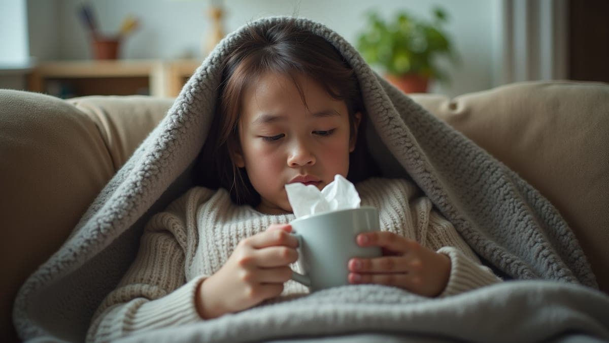 Person off work sick resting on the sofa