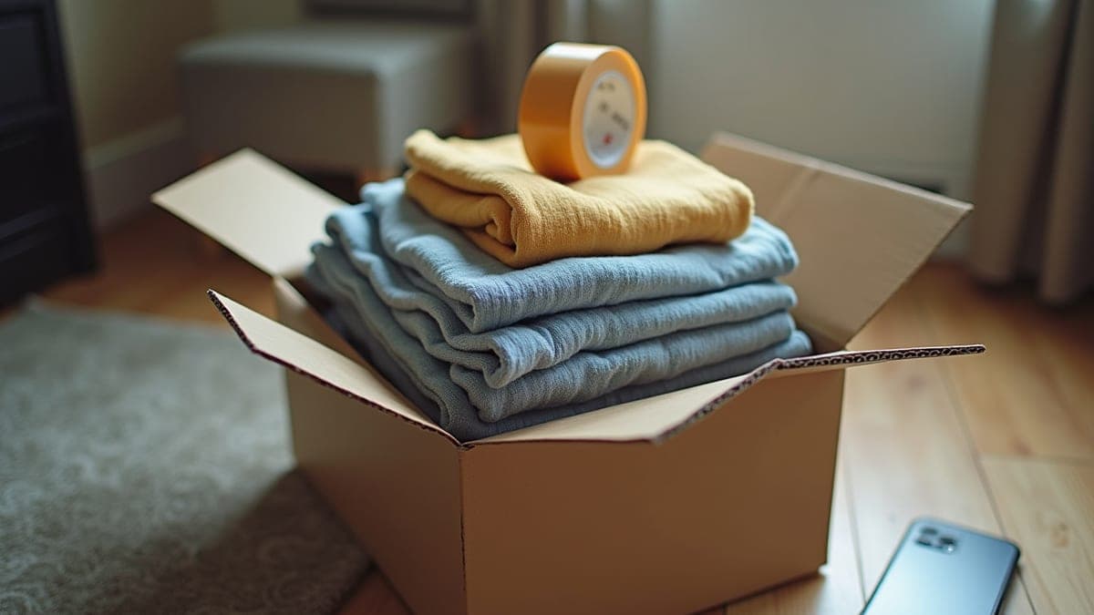 Packing second-hand clothes into a parcel to post