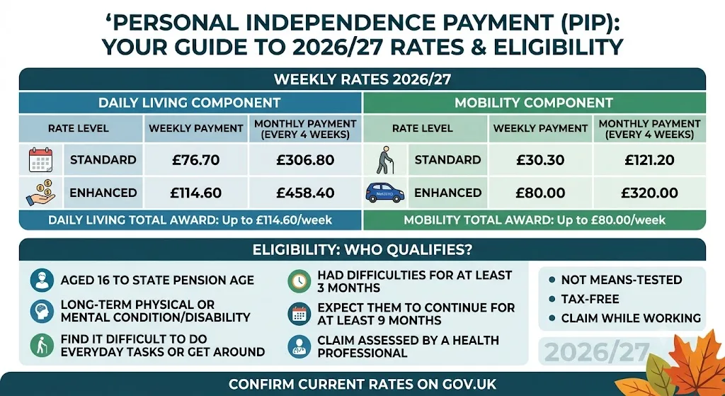 PIP Rates and Eligibility 2026/27: Who Qualifies and How Much